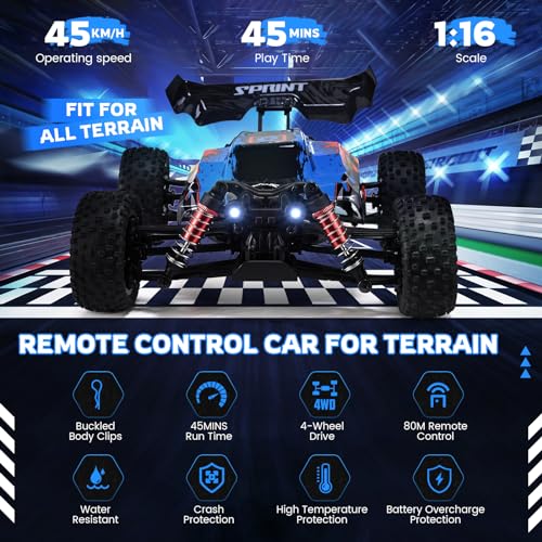 Aomdom Coche teledirigido 1:16 45 km/h Monstertruck Buggy 4WD RC Auto 2,4 GHz Control remoto Monstertruck Buggy con 2 baterías recargables para niños y adultos