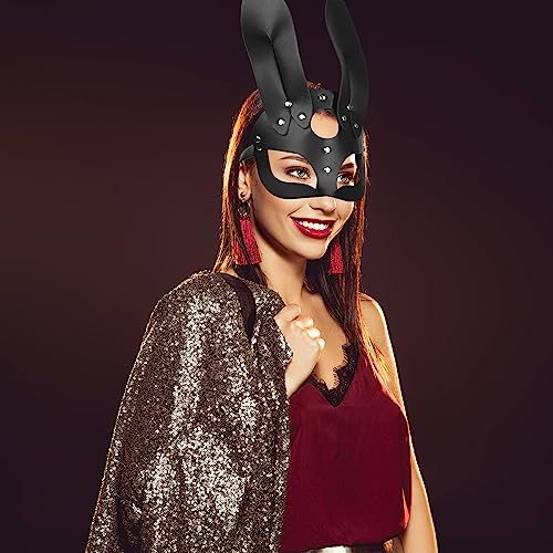 AOVNA Máscara de piel con orejas de conejo, máscara de media cara de animal, máscara sexy de conejo, máscara de disfraz de conejo para fiesta de máscaras, Halloween, carnaval