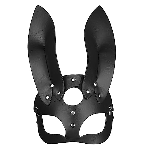 AOVNA Máscara de piel con orejas de conejo, máscara de media cara de animal, máscara sexy de conejo, máscara de disfraz de conejo para fiesta de máscaras, Halloween, carnaval