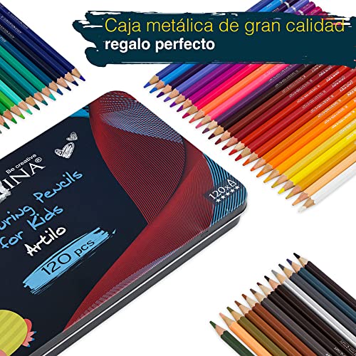 Artina lápices de colores para niños Artilo Set de 120 lápices - Juego XXL de pinturas para niños de madera FSC irrompibles – para dibujar y colorear – En casa o colegio