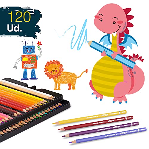 Artina lápices de colores para niños Artilo Set de 120 lápices - Juego XXL de pinturas para niños de madera FSC irrompibles – para dibujar y colorear – En casa o colegio