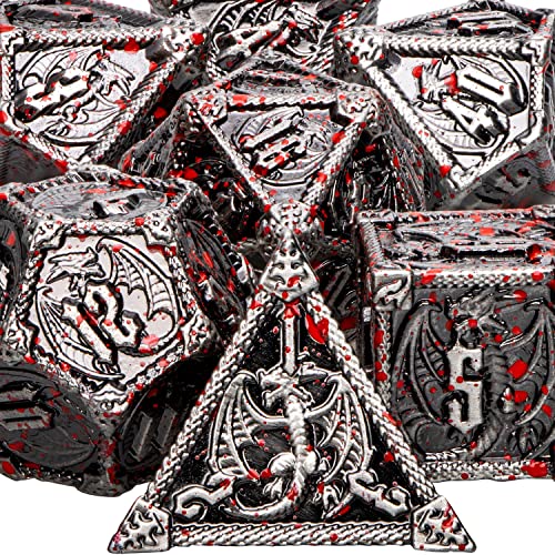 ARUOHHA DND Dice Set Dungeons and Dragons Dice Set de dados poliédricos de metal con caja de regalo D&D Dice Set para Warhammer Pathfinder RPG MTG, juego de 7 dados D y D D20 D12 D10 D8 D6 D4