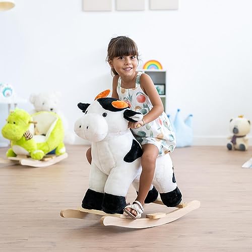 ATAA Caballito balancín para niños hasta 4-5 años Suave con Forma de Vaca con música manillas y reposapies (Vaca)