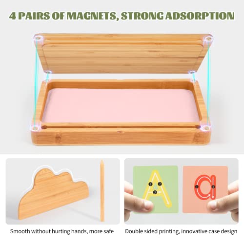AtMini Montessori Sandtablet de entrenamiento temprano con letras y signos juguetes de madera Montessori mesa de arena juguete educativo para el desarrollo motor temprano en niños (rosa)