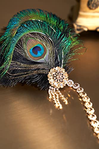 Babeyond Diadema de los años 20 con plumas de pavo real para mujer, estilo años 20, charlestón, para disfraz de Gran Gatsby, color negro y dorado