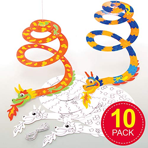 Baker Ross AT635 - Dragon Espiral - Actividad de Manualidades Primaverales Infantiles para Montar y Exhibir (Paquete de 10)