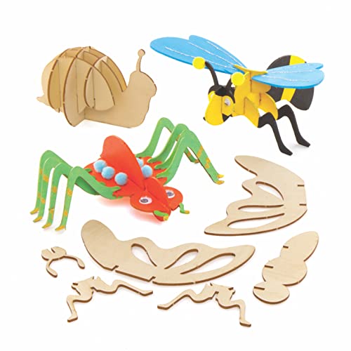 Baker Ross AX841 Kit Artesanía de Madera Insectos - Paquete de 5, artesanía de madera y proyectos de arte para niños, ideal para fiesta artísticas