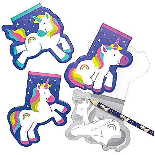 Baker Ross Blocs de Notas Unicornio Arcoíris AT968 (paquete de 12) para bolsos de fiesta y pequeños juguetes para niños, surtidos