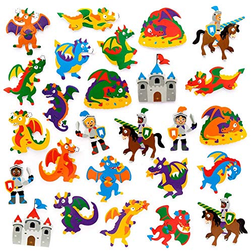 Baker Ross FE250 Pegatinas de espuma de dragón – Pack de 200 pegatinas para niños, ideales para proyectos de manualidades y manualidades infantiles, ideal para hacer tarjetas y álbumes de recortes