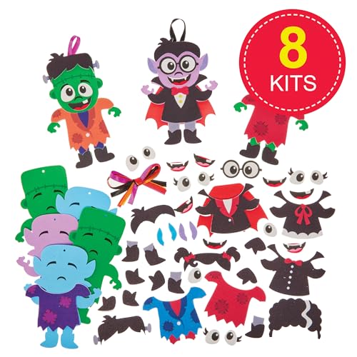 Baker Ross FX745 Kits de Decoración de Vampiros y Monstruos - Pack de 8, Decoración de Halloween Artes y Manualidades para Niños