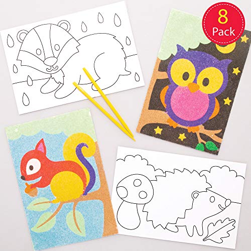 Baker Ross Imágenes Animales del Bosque Sand Art (Paquete de 8) - Artes y Manualidades para Niños.