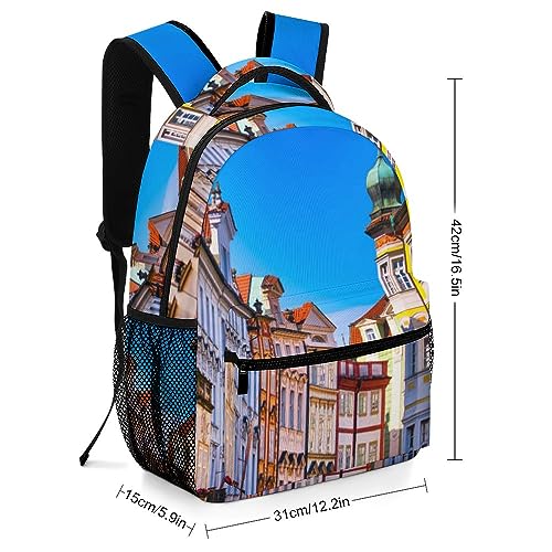 BALII Mochila colorida del Palacio de Praga a finales de verano, mochila escolar para niños, bolsa de viaje para mujeres, hombres, niñas y niños, Colorido palacio de Praga a finales de verano,