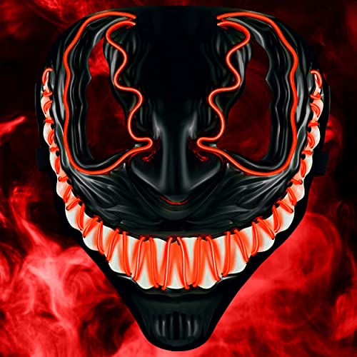 Balinco Máscara LED Venom con 3 modos de luz - perfecto para Techno DJ | Halloween | Cosplay | Carnaval | Máscara de miedo | Máscara de neón | como complemento a un disfraz de terror (Rojo)
