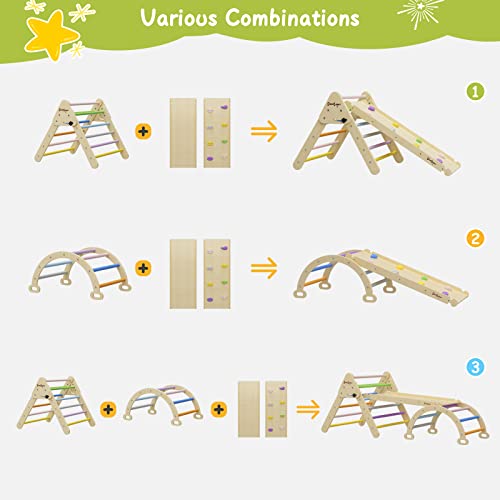 BanaSuper 3 en 1 Triángulo de Escalada Colorido con Escalera Rampa y Arco Conjunto de Climber Triangular Juguetes de Escalada Montessori para Niños Gimnasio de Juego en Interiores Regalo para Niños