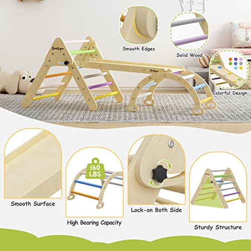 BanaSuper 3 en 1 Triángulo de Escalada Colorido con Escalera Rampa y Arco Conjunto de Climber Triangular Juguetes de Escalada Montessori para Niños Gimnasio de Juego en Interiores Regalo para Niños