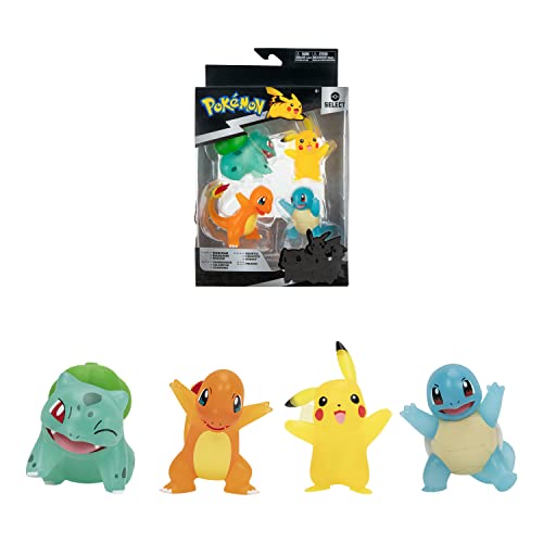 Bandai JW2798 - Pack de 4 Figuras de Pokémon translúcidas (Bulbizarre, Pikachu, Salamèche & Carapuce, 8 cm)