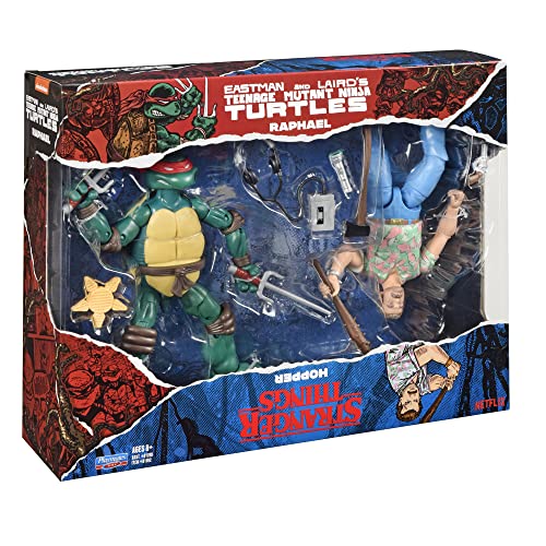 BANDAI Paquete de 2 Figuras de acción Raphael Vs Stranger Things Hopper de Las Tortugas Ninja Mutantes Adolescentes | 6 Pulgadas y Tortuga con articulación, P81192 | Multicolor