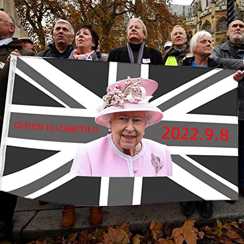 Bandera conmemorativa de la Reina Isabel | 2022 Bandera de la Unión Británica Jack con Su Majestad | 9,1 x 1,5 Banderines de decoración de aniversario para el duelo por los suministros de servicio