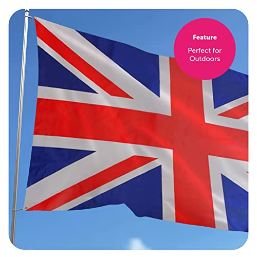Bandera de Reino Unido – 1,5 m x 0,9 m – Paquete de 1 – Bandera grande de Gran Bretaña con ojales – Coronación del Rey, Día VE, fiestas en la calle, eventos deportivos