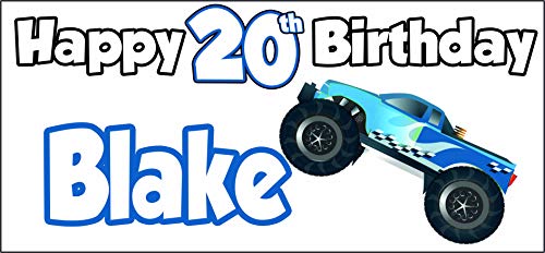 Banner personalizado para fiestas de cumpleaños, diseño de camión monstruo (paquete de 2) cualquier edad y nombre