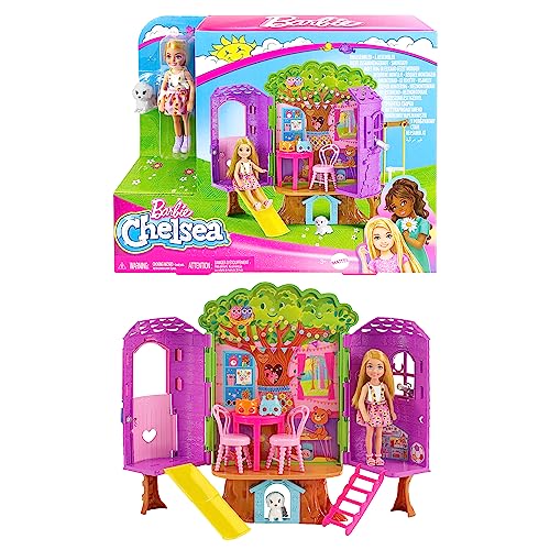 Barbie Chelsea Casa del árbol Set de juego para muñecas con accesorios, juguete +3años (Mattel HPL70)