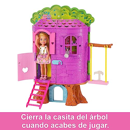 Barbie Chelsea Casa del árbol Set de juego para muñecas con accesorios, juguete +3años (Mattel HPL70)