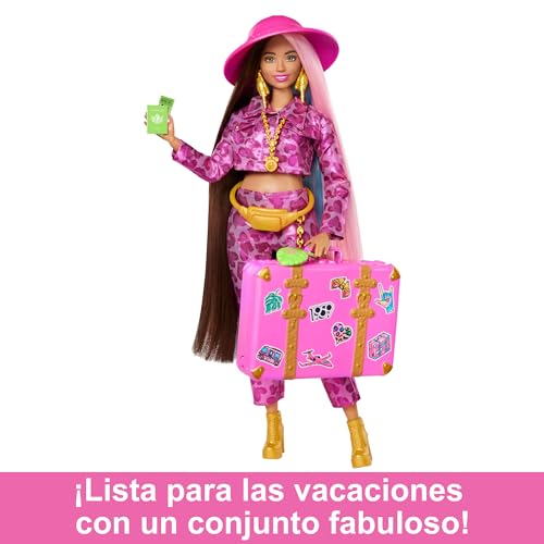 Barbie Extra Fly Safari Muñeca articulada con conjunto de moda, maleta y accesorios de viaje, juguete +3 años (Mattel HPT48)