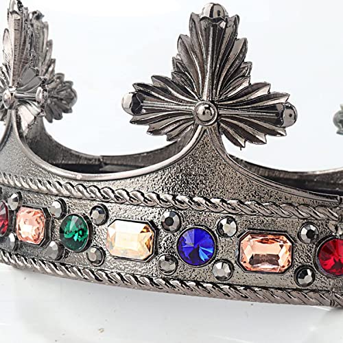 Barroco de los hombres del rey de aleación de gran corona de perlas de cristal real príncipe accesorios para el cabello de las mujeres para la fiesta de cumpleaños(Negro con piedra de colores)