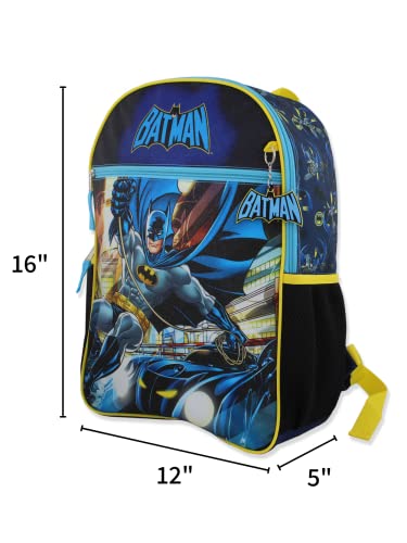 Batman Boys - Mochila de 16 pulgadas (5 piezas), Azul / Patchwork, Talla única, Batman Boys - Mochila escolar de 5 piezas de 16 pulgadas