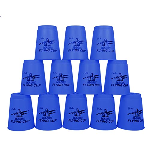 BEAUXI Speed Cups Juego 12 Tazas, Juego de Entrenamiento de Velocidad, Juguete para competición, Vasos Apilables Deforman Fácilmente (Azul)