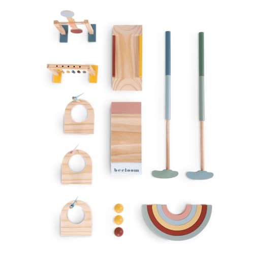Beeloom - Kit de Madera Infantil Mini Golf, Juguete simbólico para niños, Multicolor, Set Juego portátil, Varias Piezas sin Campo, Multicolor