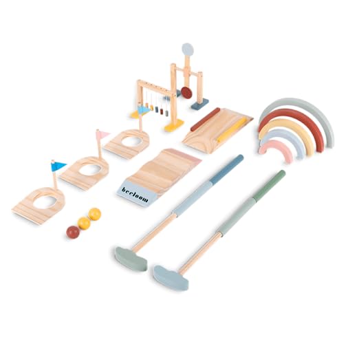 Beeloom - Kit de Madera Infantil Mini Golf, Juguete simbólico para niños, Multicolor, Set Juego portátil, Varias Piezas sin Campo, Multicolor