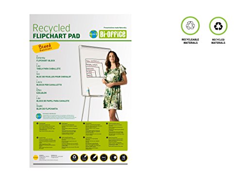 Bi-Office Earth-It Bloc de Papel Reciclado para Pizarra Rotafolios, Euro, 50 Hojas por Bloc, 55 g/m², Paquete de 5 Bloques