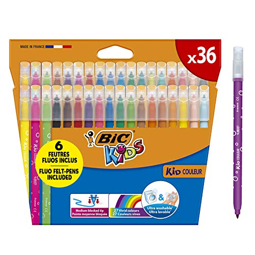 BIC Kids Evolution Lápices para colorear, blíster de 36 unidades + Kid Couleur Rotuladores para niños, Punta Media Colores Surtidos