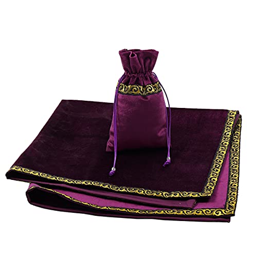 BLESSUME Wicca - Mantel cuadrado de terciopelo con bolsa de tarot (morado 1)
