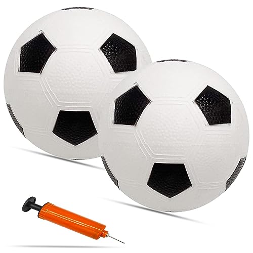 BLMHTWO Mini balón de fútbol de 6 pulgadas, mini balón de fútbol inflable de 6 pulgadas con una bomba de aire espesar PVC clásico blanco y negro futbolín para el hogar patio trasero parque infantil
