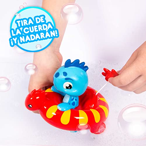 BLOOPIES Floaties Dinos | 2 Muñecos acuáticos Atlas y Artie; Lanzan Agua y Hacen Burbujas - Juguete de baño para niños y niñas