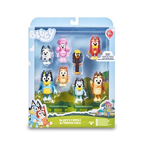 Bluey - Pack 8 Figuras, Juguete con los muñecos articulados de la Serie de Dibujos, los Personajes de los Amigos y Familia, como Bingo, Bandit y Chilli, para niños +3 años, Famosa (BLY36000)