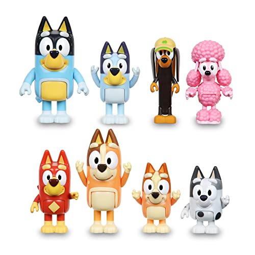 Bluey - Pack 8 Figuras, Juguete con los muñecos articulados de la Serie de Dibujos, los Personajes de los Amigos y Familia, como Bingo, Bandit y Chilli, para niños +3 años, Famosa (BLY36000)