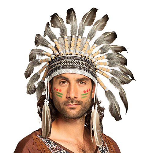 Boland 44091 - Tocado indio con plumas y perlas, jefe, salvaje oeste, disfraz, carnaval, fiesta temática