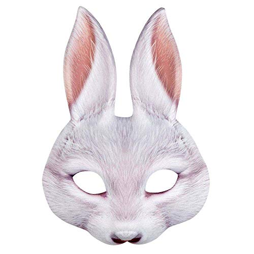 Boland 56734 - Media máscara conejo, estampado realista, máscara con banda elástica para carnaval o fiesta temática, accesorios para disfraces de animales, disfraces de fantasía