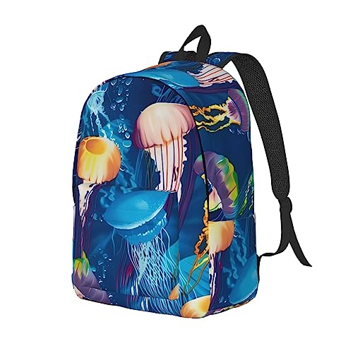 Bolso de hombro de lona casual simple de medusas coloridas: resistente y duradero, elegante y ligero, adecuado para hombres y mujeres, Negro, S