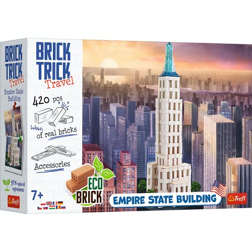 Brick Trick Trefl Travel - Empire State Building - Construye con Ladrillos de Viaje, Ciudad de Nueva York, Ladrillos EKO, 420 Ladrillos, Reutilizables, Juego Creativo para niños a Partir de 7 años
