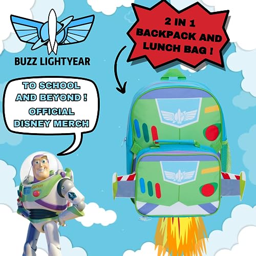 Buzz Lightyear Mochila con bolsa de almuerzo Toy Story Space Ranger juego de 2 piezas de mochila escolar, Blue, Talla única, Mochila