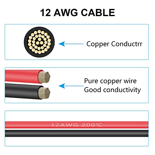 Cable de terminación de RIIEYOCA xt60 a o - Ring, cable de conector de rosca interna xt60 a o - Ring, con conductor de silicio 1m 12awg para baterías RC lipo fpv car UAV (1m / 3.3ft)