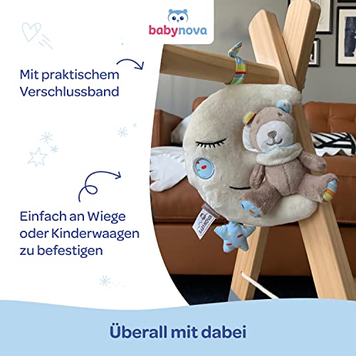 Caja de música Baby-Nova luna con osito de peluche bebe 0 meses, ayuda para dormir bebés, caja de música con nana de Brahms - ayuda para dormir para colgar y dar cuerda - regalo de nacimiento