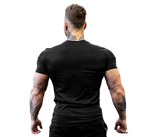 CAKERS Men Sport T-Shirt Summer Slim Fit Fitness Tshirt For Men Quick Drying Gym T-Shirt Round Neck Short Sleeve T-Shirt Lightweight Breathable Men Muscle Shirt A-Black 3XL