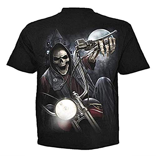Camiseta de Hombre Calavera - gótica - Rock - Punk - Oscura - Divertida - Metal - Biker - Manga Corta - niño - Luna - Disfraz - Halloween - Color Negro - Talla s