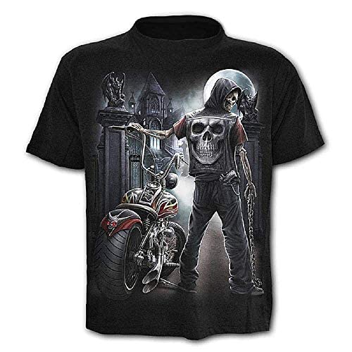Camiseta de Hombre Calavera - gótica - Rock - Punk - Oscura - Divertida - Metal - Biker - Manga Corta - niño - Luna - Disfraz - Halloween - Color Negro - Talla s