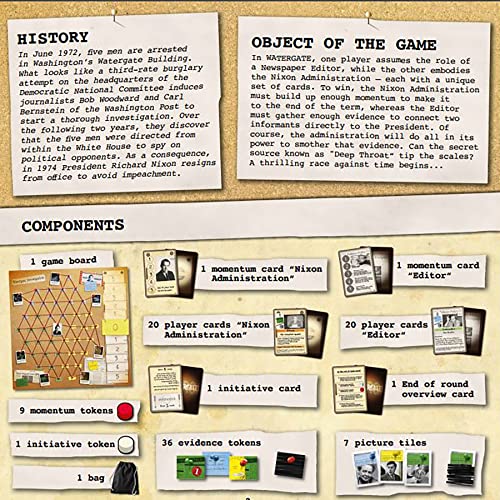Capstone Games: Watergate - White Box Edition - Juego de mesa de estrategia histórica, 2 jugadores, a partir de 12 años, de 30 a 60 minutos